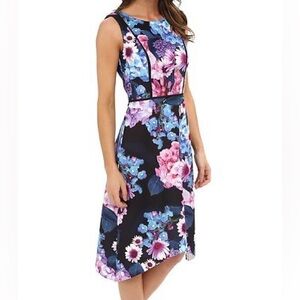Adrianna Papell Blue and Pink Floral Knee Length Dress Size 8